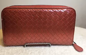 Bottega Veneta 'Intrecciato' Woven Leather Zippy Wallet in Orange/Red Ombre - Picture 1 of 17