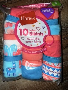 Hanes ~ Girls Tagless 10-Pair Underwear Bikinis Cotton Multicolor ~ Size 6 - Picture 1 of 3