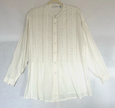 TOGETHER Blouse 10/12 Ivory Cotton Long Sleeve Crochet Round Neckline - Image 1 of 4