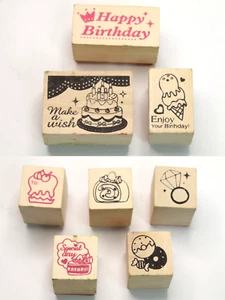 Juego de 8 sellos de goma de madera de postre regalo de feliz cumpleaños regalo dulce golosina - Imagen 1 de 8