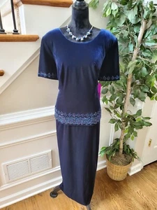 R&M Richards Formal Blue Polyester Round Neck Half Sleeve Long Maxi Dress 16W - Picture 1 of 14
