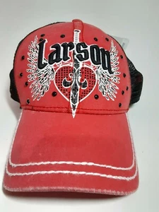 Kyle Larson #42 NASCAR Ball Cap Trucker Hat NEW black & red wings, studs Bling!! - Picture 1 of 8