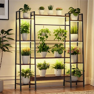 55" Large Plant Stand Indoor with Grow Lights 11 Tiered Wood& Metal Display Rack - Picture 1 of 15