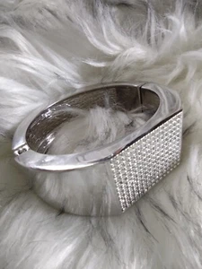 Lia Sophia Silver Jewelry Dynasty Cut Crystals Magnetic Hinged Cuff Bracelet - Picture 1 of 8