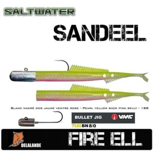 2 unidades DELALANDE Sandaal / Fire Eel 18 cm código de color 188 + VMC 7161BN 8/0 60G - Imagen 1 de 3