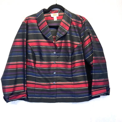 TALBOTS Silk Holiday Blouse Size 16WP 16P Petite Striped Sparkly Button Up Top - Image 1 of 4