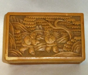 Antique China Export Scenic Carved White Cinnabar Lacquer 4" Trinket Box - Picture 1 of 7