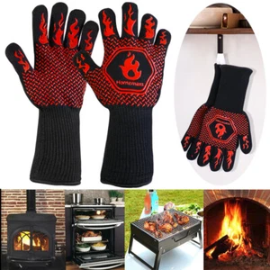HOMEMAXS Pair of Oven Mitt Heat Resistant Lower Than 800℃ Cotton Silicone BBQ - Picture 1 of 14