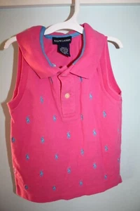 Ralph Lauren Size 6 Pink Pique Blue Embroidered Sleeveless Summer Polo Top - Picture 1 of 3