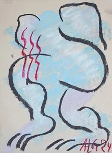 "planschen" pastel, chalk on paper signed by Prof. em. Andreas Loeschner-Gornau - Picture 1 of 1