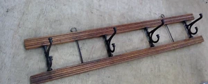 Vintage 4 arm wall mount hook 21" moveable SWIVEL rack folding wood cast iron - Picture 1 of 13