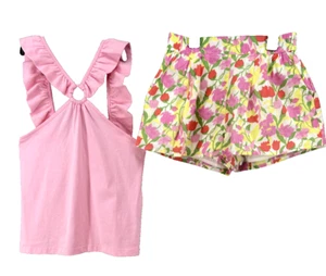 NWT Janie And Jack 2pc SET Girls Sz 8 Floral Shorts Pink Top Ruffle Strap - Picture 1 of 20