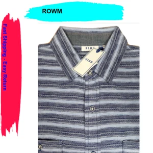 ROWM Men's Short Sleeve Striped Shirt Cotton Navy - XL - Picture 1 of 2