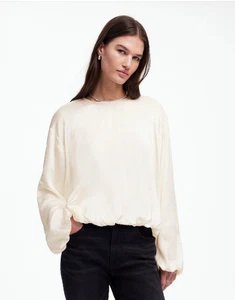 MADEWELL Langarm-Top mit Blasensaum aus Satin Größe 6 neu mit Etikett UVP 98 $ - Bild 1 von 8