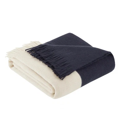 INK+IVY Stockholm Color Block Faux Cashmere Throw Black Beige 50 in x 60 in NEW - Image 1 of 4
