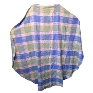 Vintage Ostern Runde Tischdecke 59" Hase Ei Karo Karo Gewebt Blau Grün Gelb Pastell - Bild 1 von 4