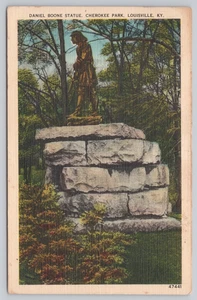 Linen Postcard Daniel Boone Statue Cherokee Park Louisville Kentucky - Picture 1 of 2