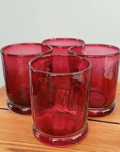 Studio Glass Cranberry Red Water Glasses X 4 LA Studio 2000 Signed A. Hay - Picture 1 of 15