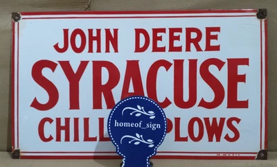 John Deere Syracuse Porcelain Enamel Sign 24 X 14 Inches 1 sides - Image 1 of 4