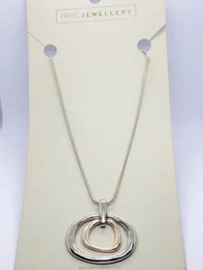 Next Silver And Rose Gold Textured Double Oval Pendant, Large Silver Tone... - Picture 1 of 5