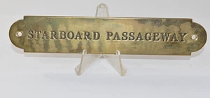 Antique Brass Ship Plaque STARBOARD PASSAGEWAY Maritime Door Sign 4D - Picture 1 of 4