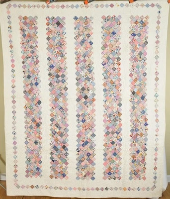 Well Quilted Vintage Postage Stamp Bars Antique Quilt ~Nice Diamond Border! - Image 1 of 4