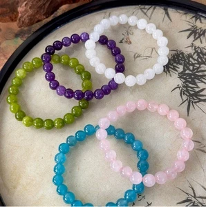 Nuevo Hermoso Brazalete Natural 5 piezas 8 mm Color Jade Gemas Redondas Cuentas 7.5 pulgadas - Imagen 1 de 12