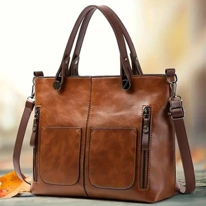 Luxury Women' Large Leather Tote Handbag Ladies Shoulder Cross Body Bag Brown - Picture 1 of 10