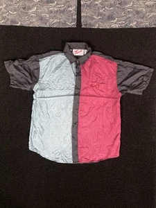 Kids Silk Shirt Short Sleeve xl touch vintage y2k colorblock maroon multicolor - Picture 1 of 20