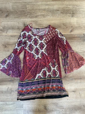 Haani женщина богемное лоскутное одеяло печать Bell рукав платье плюс размер 2 X фестиваль - Изображение 1 из 4