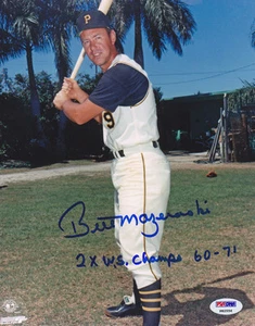 Bill Mazeroski SIGNIERTES 8x10 Foto + 2 x WS Champs Piraten PSA/DNA HANDSIGNIERT  - Bild 1 von 1