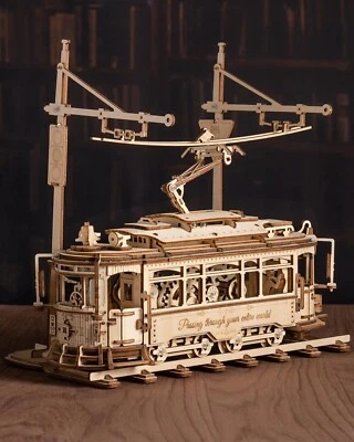 ROKR Classic City Tram Car 3D Wooden Puzzle DIY Decor Kit  Kids Toys Xmas Gift - Image 1 of 4