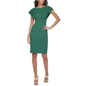 Calvin Klein Women's Petite Scuba-Crepe Boat-Neck Sheath Dress, Green Size 8P - Picture 1 of 3