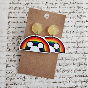 Handmade Acrylic Rainbow Mickey Earrings - Picture 1 of 2