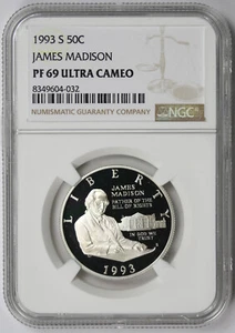 1993-S James Madison Bill of Rights Modern Commemorative 50C PF 69 Ultra Cam NGC - Picture 1 of 4
