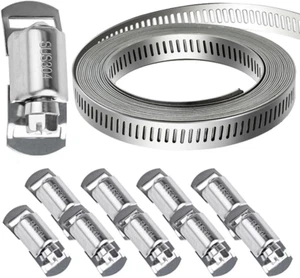 Stainless Steel Hose Clamps Kit, 11.5Ft Strap + 10 Fasteners for Duct Pipe DIY - Picture 1 of 12