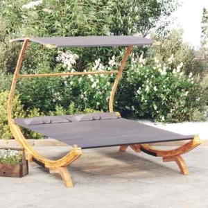 Outdoor Lounge Bed with Canopy 165x203x138 cm Solid Bent Wood Anthracite - Picture 1 of 6