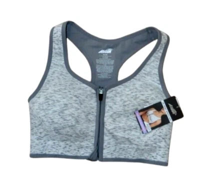 Женский спортивный бюстгальтер AVIA XL белый и серый на молнии спереди средний размер Поддержка новый с Ярлыками - Изображение 1 из 2