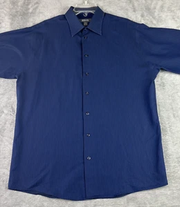 Kenneth Cole Reaction L 16 1/2 34-35 Slim Blue & Navy Pin Stripes Dress Shirt - Picture 1 of 9