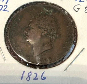 elf Great Britain Half Penny 1826 Britannia George IV GB8 - Picture 1 of 2