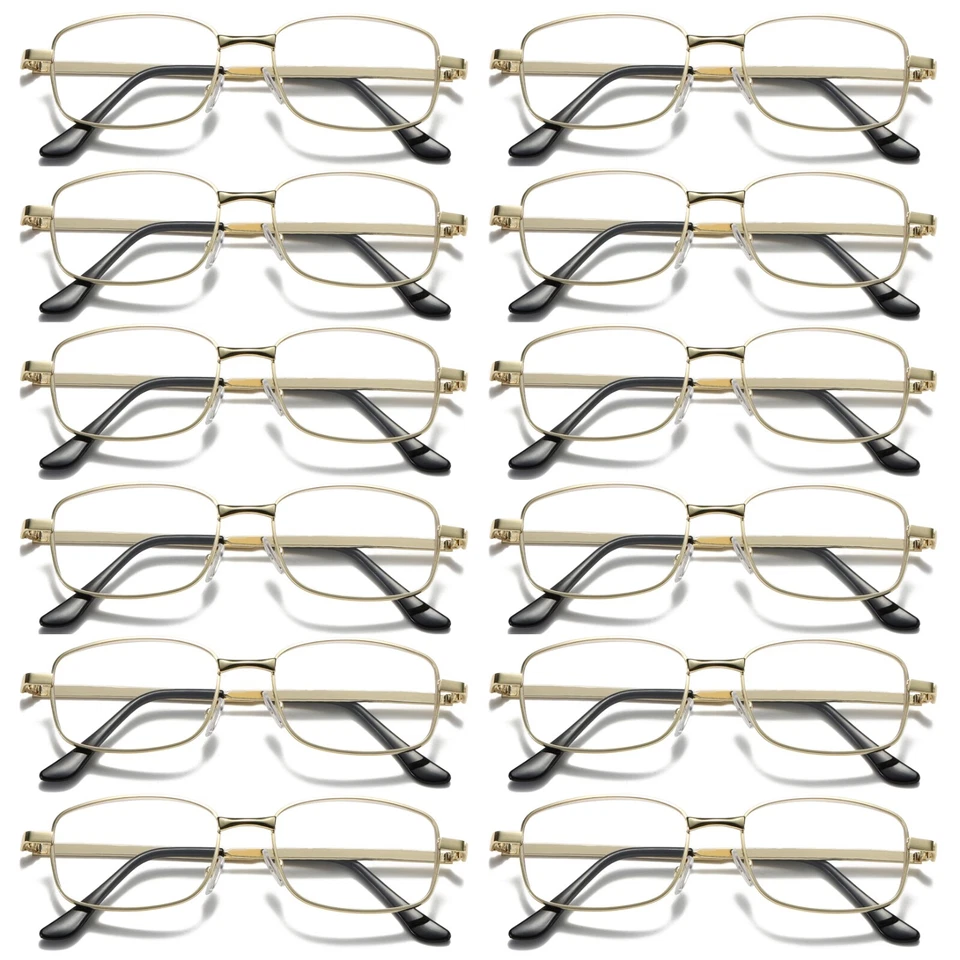 12 pares de gafas de lectura clásicas con marco de metal cuadrado para hombre Foto 1 de 1