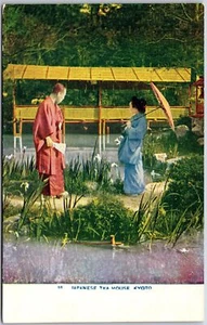 Japanese Tea House Kyoto Japan Couple in Cultural Clothing Postcard - Picture 1 of 2