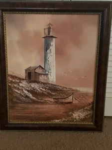E. Woodson signiert Original Leinwand Leuchtturm Boot Ölgemälde 16×20 - Bild 1 von 5