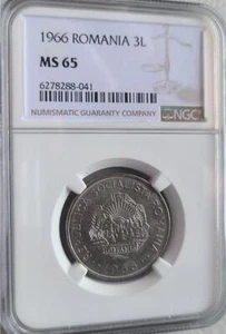 Romania 3 Lei 1966 NGC MS 65 - Picture 1 of 2