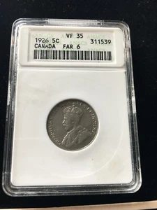 1926 Far 6  ANACS Graded Canadian,  5 Cent, **VF-35** - Bild 1 von 5