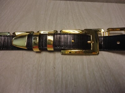 Cinturón B B Simon de Simon para mujer cinturón llamativo latón cuero negro 32" Foto 1 de 4