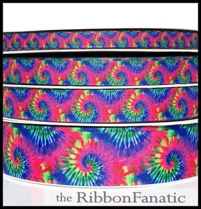 Cinta de grosgrain 3 yardas 3/8" o 5/8" o 7/8" o 1,5" Tie Dye púrpura rosa verde - Imagen 1 de 1