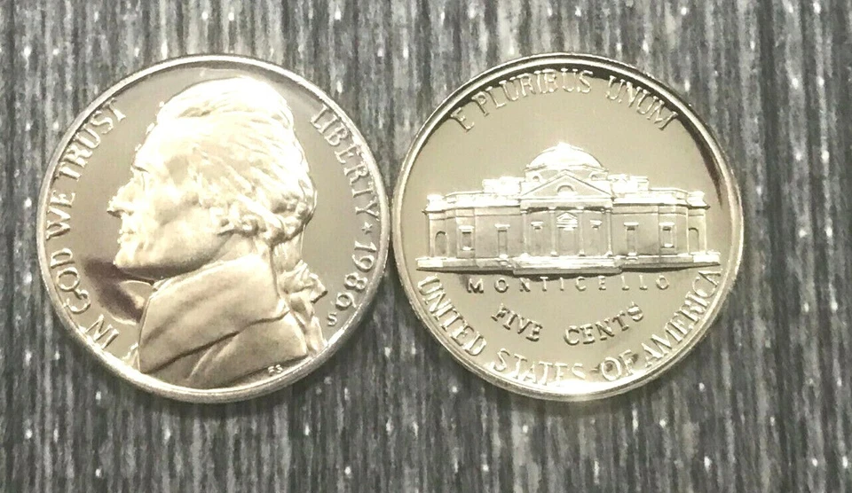 1986 P D S  Jefferson Nickel +Token From Mint Sets  & Cameo  Proof (5 coin set) - Image 1 of 4