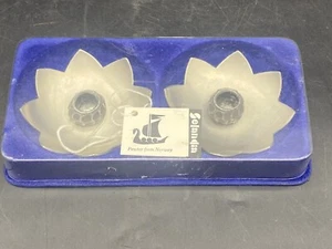 Vintage Selandia Norway Pewter Lotus Flower Taper Candle Holders Pair Brutalist - Picture 1 of 13
