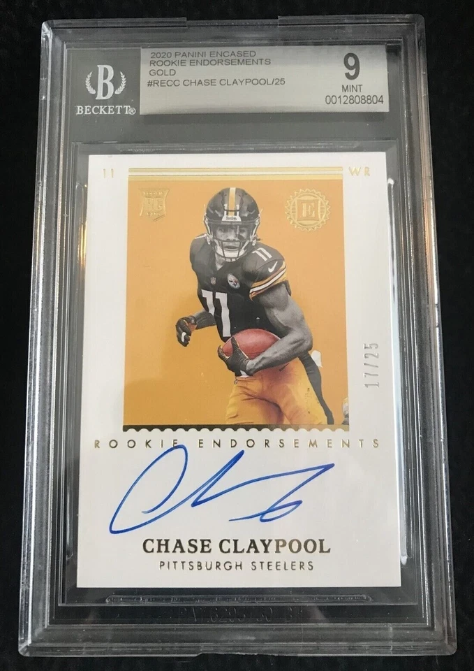 2020 Encased Rookie Endorsements Gold CHASE CLAYPOOL RE-CC #/25 Auto RC BGS 9/10 - Image 1 of 1
